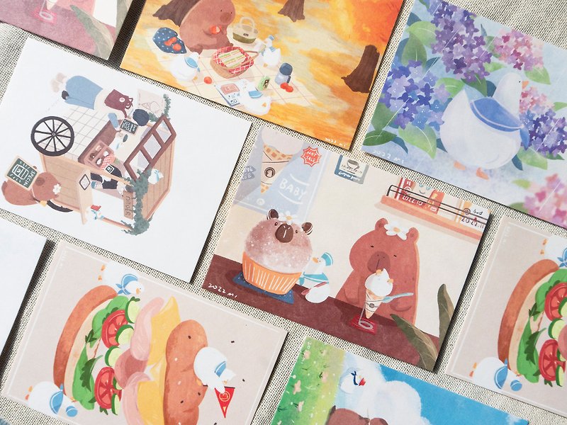Thick Pound Postcard Double-sided Capybara Manager and Ducks S1【SKYCOFFEE】 - Cards & Postcards - Paper 