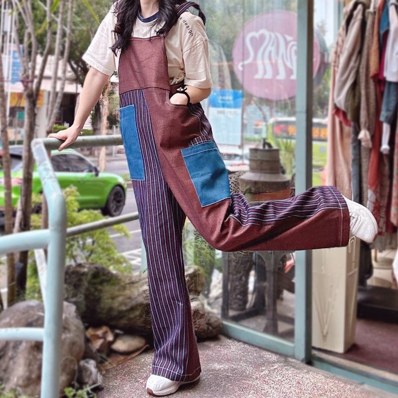 Orange denim color striped overalls #U2016 - Overalls & Jumpsuits - Cotton & Hemp Orange