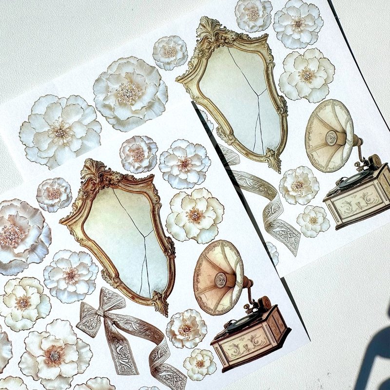 Gold props sticker + paper MIX (anns note) vintage flower - 貼紙 - 紙 金色