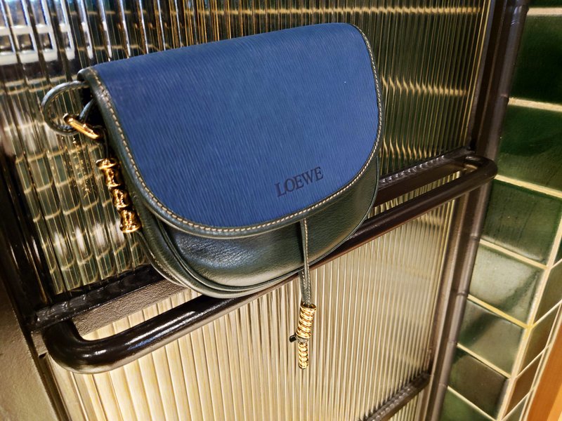 稀有中古 Loewe 蛇骨藍綠 半月包手挽袋手拿包手提包斜挎包單肩包 - 手提包/手提袋 - 真皮 綠色