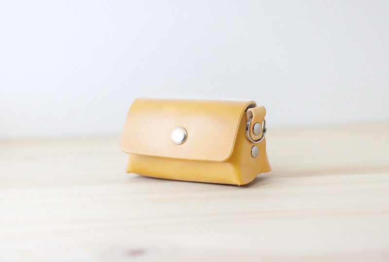 【聖誕交換禮物】復古鑰匙圈零錢包 | 原色 - 散紙包 - 真皮 黃色