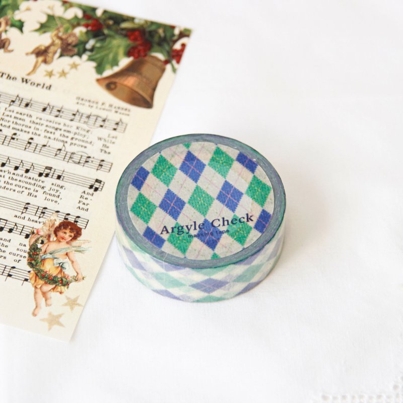 Argyle Check Masking Tape | Merry and Bright - 紙膠帶/和紙/PET - 紙 藍色