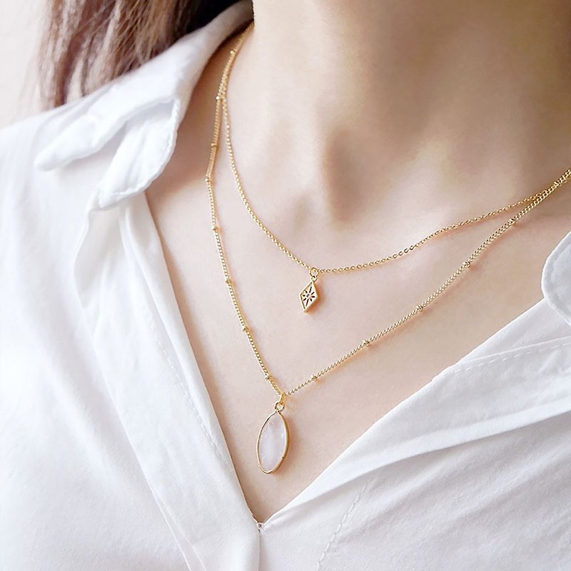 Purification x White Crystal Zirconia Handmade Customized 18K Gold [Lillian] Double Layer Necklace - สร้อยคอ - เครื่องเพชรพลอย 