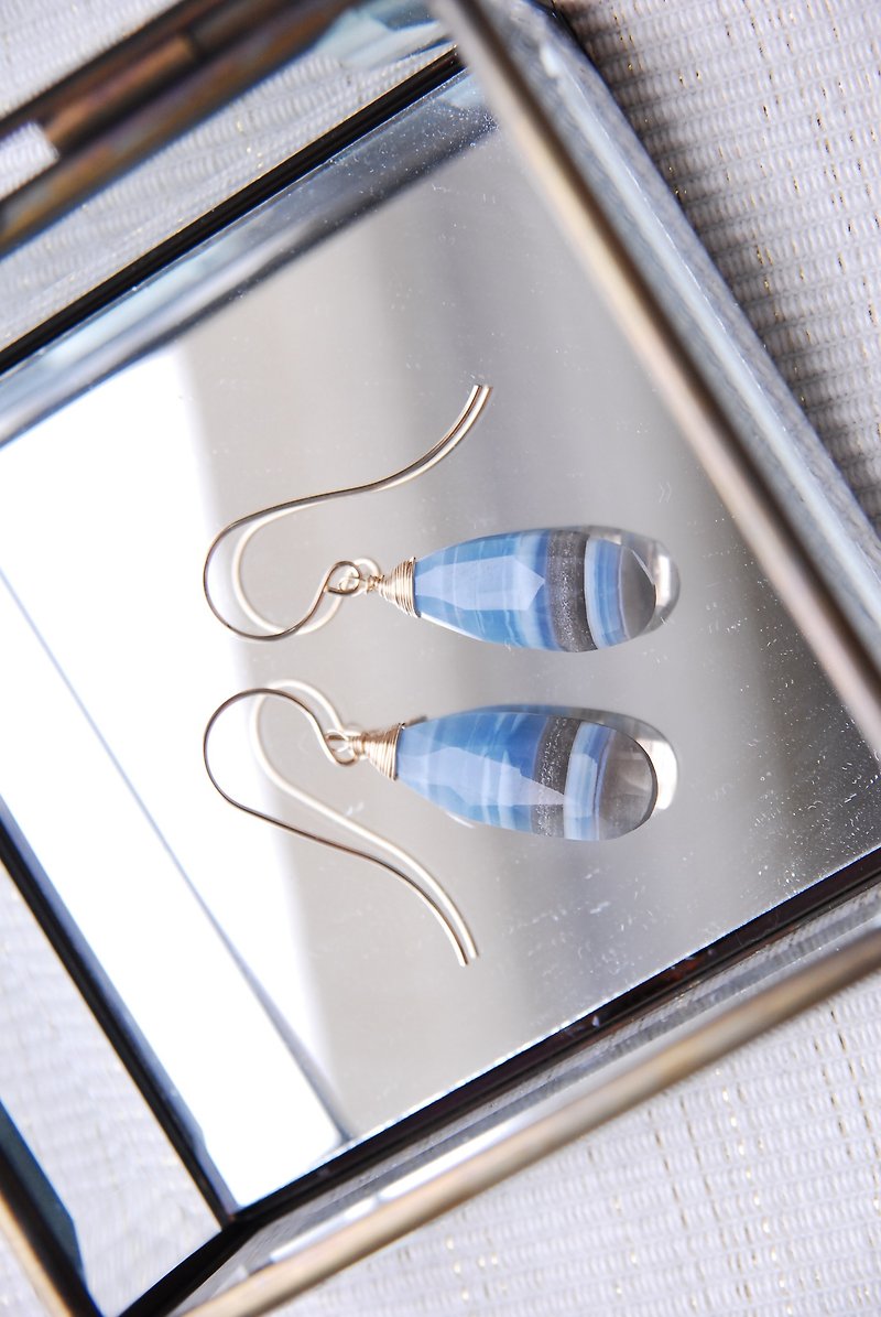 Long Striped Blue Opal Earrings 14 kgf - Earrings & Clip-ons - Semi-Precious Stones Blue