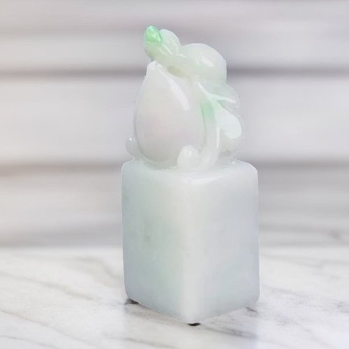 瓔珞翡翠 飄陽綠翡翠巧雕福氣到印章 | 天然緬甸玉翡翠A貨 | 送禮