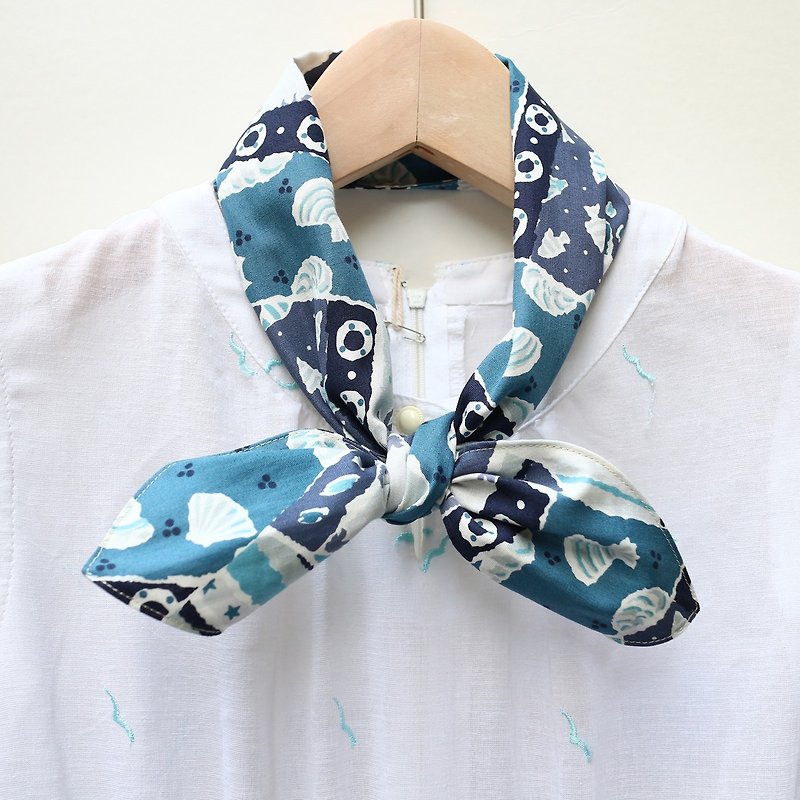 JOJA│日本の古い布の手のスカーフ/スカーフ/リボン/ストラップ - スカーフ - コットン・麻 ブルー