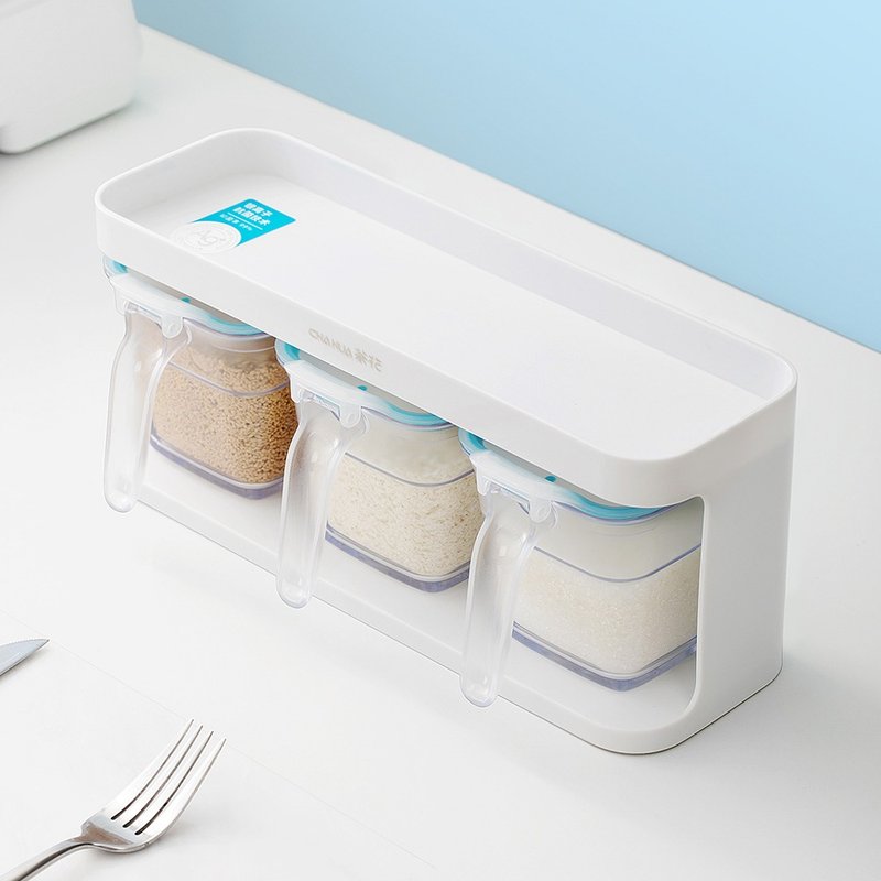 Camellia CHAHUA Ag+ Silver ion antibacterial push-type seasoning box storage set (with spoon) - ขวดใส่เครื่องปรุง - พลาสติก ขาว