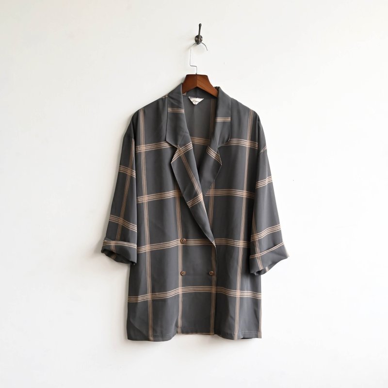 [Egg Plant Vintage] Zongheng interwoven yarn short-sleeved vintage suit jacket - เสื้อแจ็คเก็ต - ไฟเบอร์อื่นๆ 