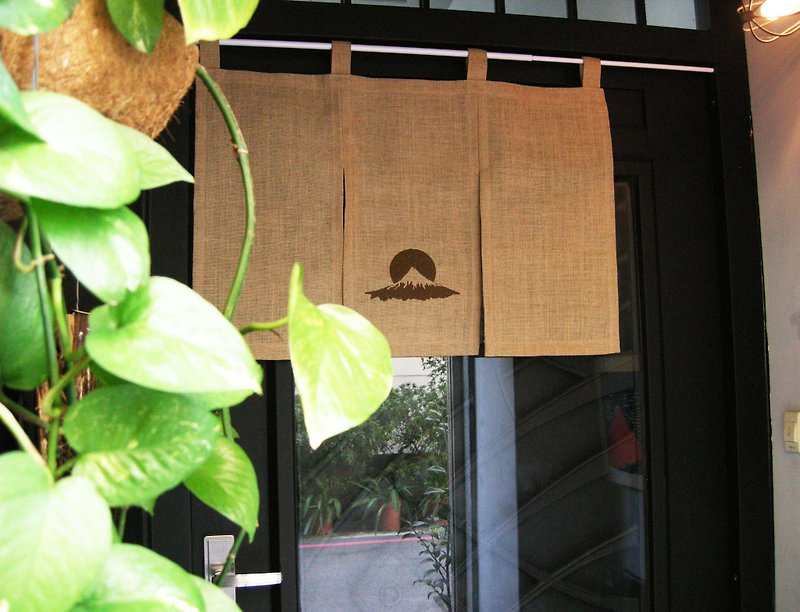 Embroidered Mount Fuji Japanese-style door curtain (ear-hanging type) (beige hemp plant) __ Free shipping on home decorations Wenqing - Doorway Curtains & Door Signs - Cotton & Hemp Khaki