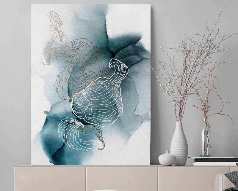Alcohol Ink | Blue Ink | Original Ink Art | Ink Painting | Molecular Structure - 壁貼/牆壁裝飾 - 棉．麻 藍色