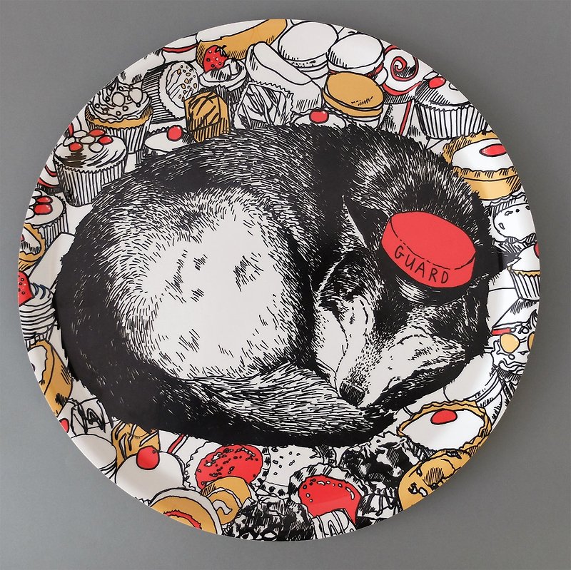 CAKE GUARD WOLF Limited hand-painted tray | Jimbobart - Serving Trays & Cutting Boards - Paper Black