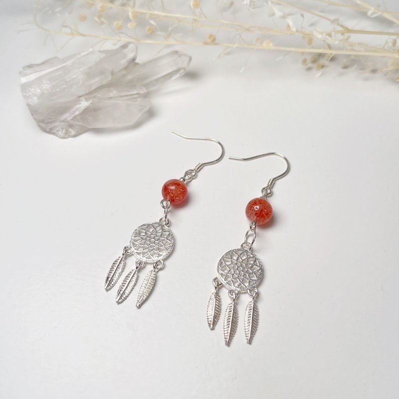 Handmade-Gold Sun Dream Catcher Earrings - ต่างหู - คริสตัล 