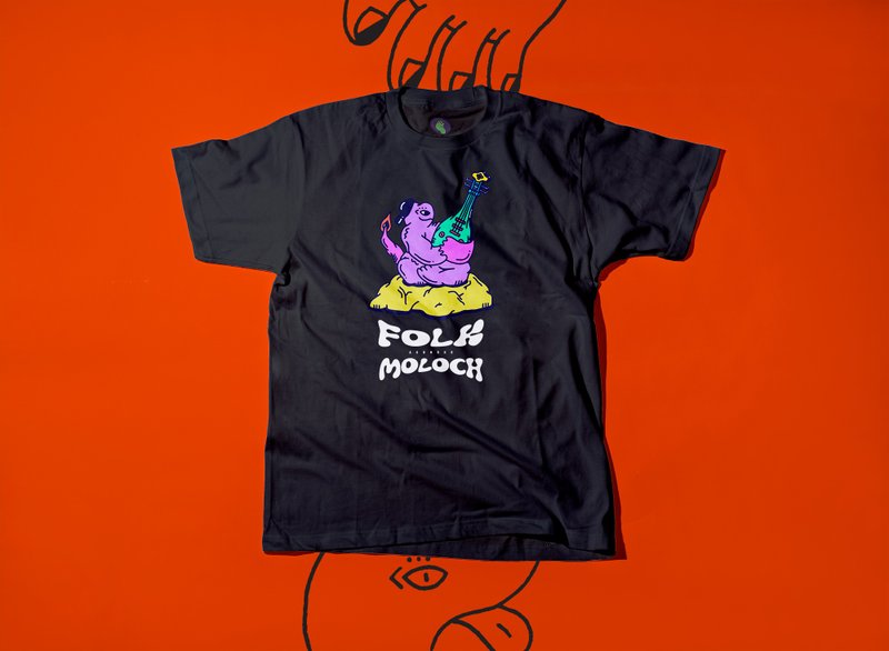 A Jun B Zi - Folk Moloch (Folk Moloch) short-sleeved T-shirt - pure black - เสื้อยืดผู้ชาย - ผ้าฝ้าย/ผ้าลินิน สีดำ