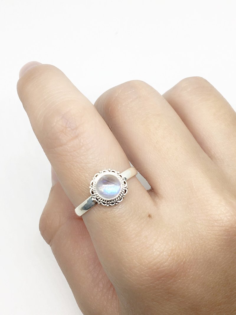 Moonstone 925 Sterling Silver Lace Ring Handmade in Nepal (Style 3) - General Rings - Gemstone Blue