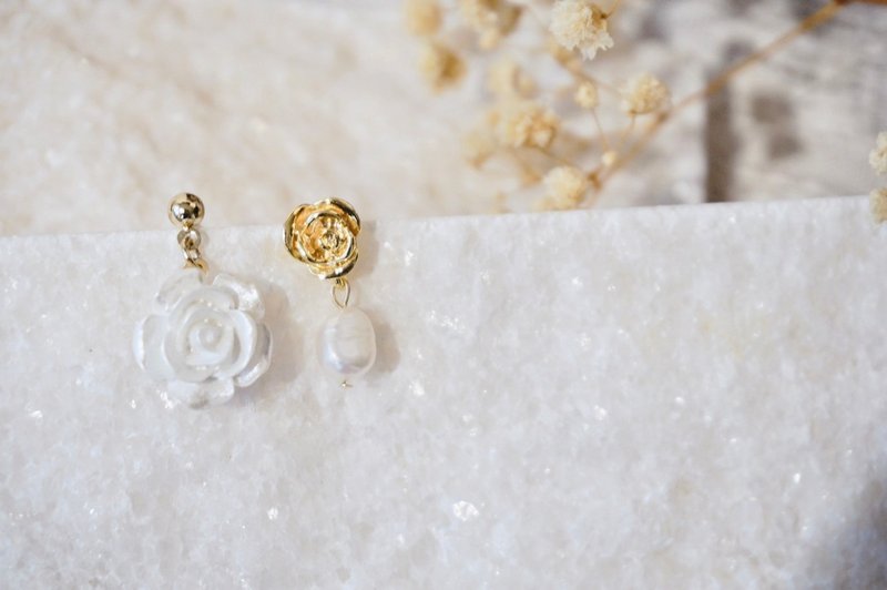 [Rose] pendant/earrings/ Clip-On/ Silver/white - ต่างหู - เงินแท้ ขาว