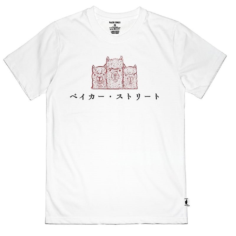 British Fashion Brand -Baker Street- Japanese Stamp Printed T-shirt - เสื้อยืดผู้ชาย - ผ้าฝ้าย/ผ้าลินิน ขาว