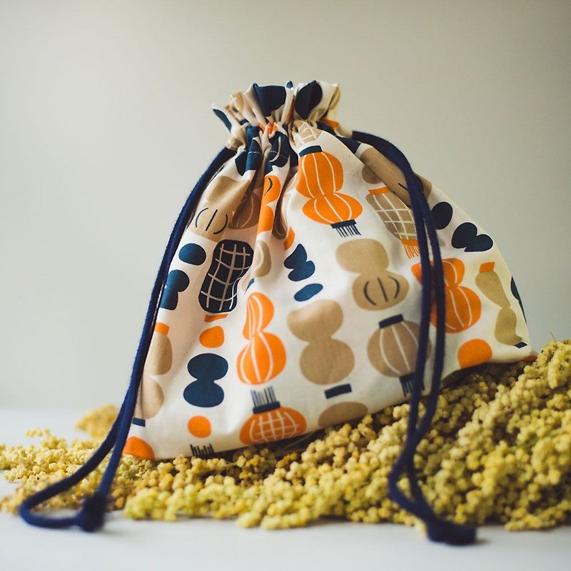 束口旅行衣物袋-M/米力系列/燈籠/橘藍 - 化妝包/收納袋 - 棉．麻 橘色