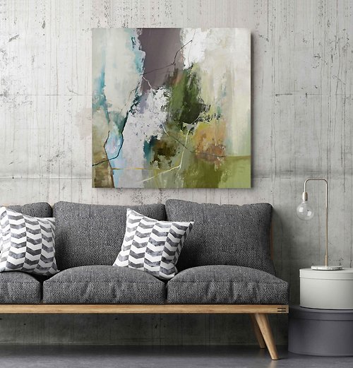Matis Green Silver Painting | Green Silver Abstract | Green Wall Art | Olive Hill