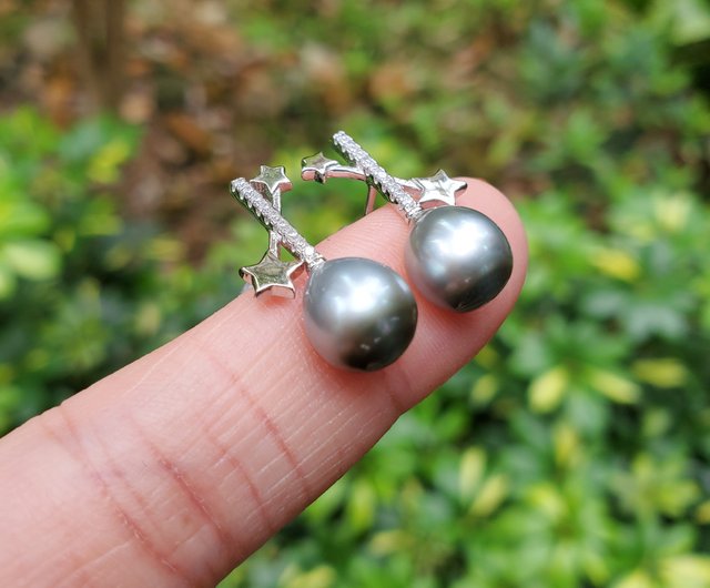 Tahitian Baroque Pearl Earrings Sterling Silver top Dangle 925 Freshwater Large