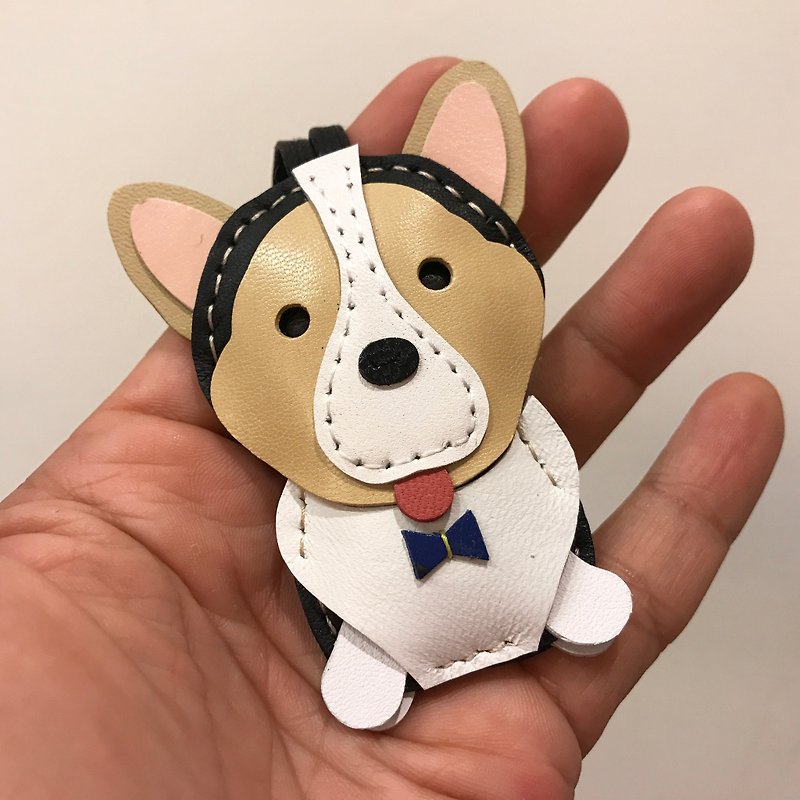 {Leatherprince handmade leather} Taiwan MIT black / brown cute coco handmade leather leather / Nana the Corgi cowhide leather charm in Black / brown (Small size / - Keychains - Genuine Leather Black