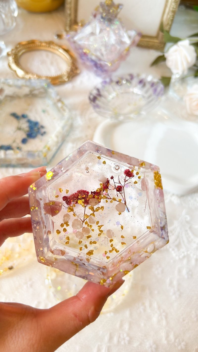 小版水晶花飾品盒 無蓋 - 手鍊/手環 - 樹脂 