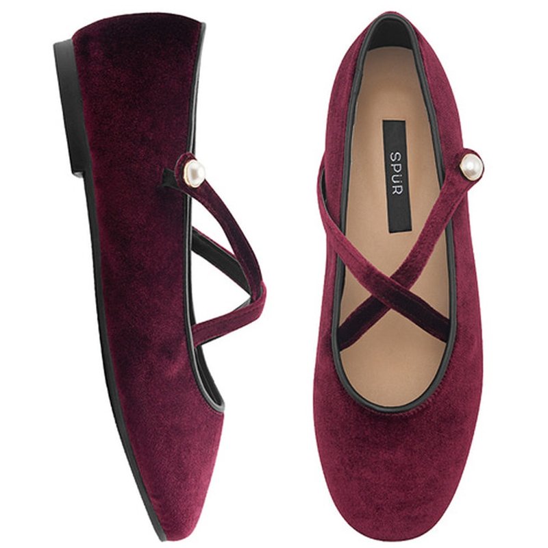 PRE-ORDER SPUR X-strap_Flats_QA7037_SP (wine) - Women's Leather Shoes - Other Materials 