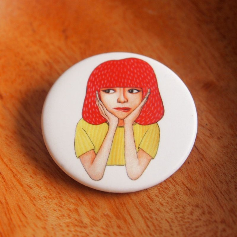 Small Badge-Pensive Girl - เข็มกลัด/พิน - กระดาษ 