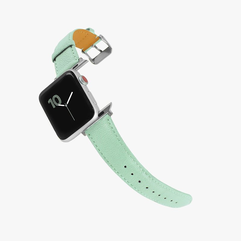 Customized Gift Italian Genuine Leather Strap Apple Watch Pink Green_01378 - สายนาฬิกา - หนังแท้ สีเขียว