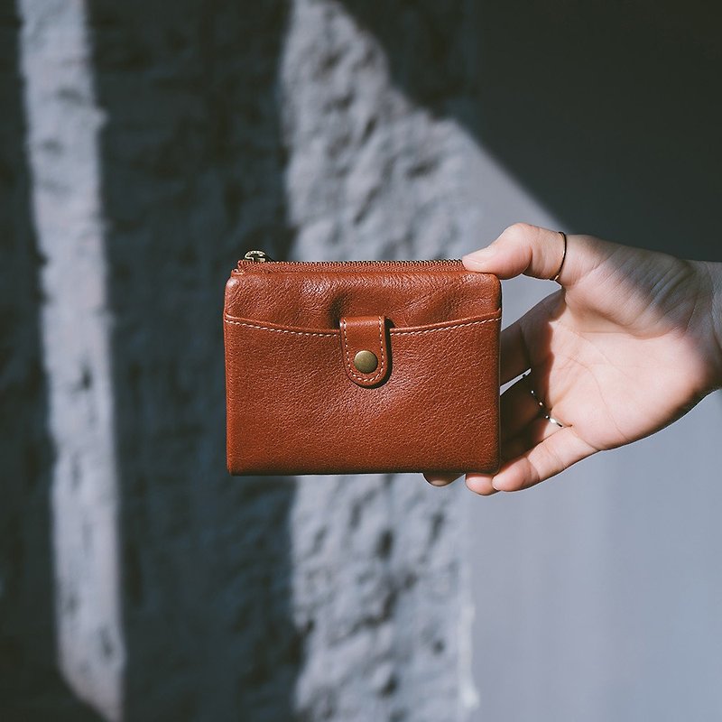 Genuine leather multi-layer short clip gift 29035 red Brown V - กระเป๋าสตางค์ - หนังแท้ สีแดง