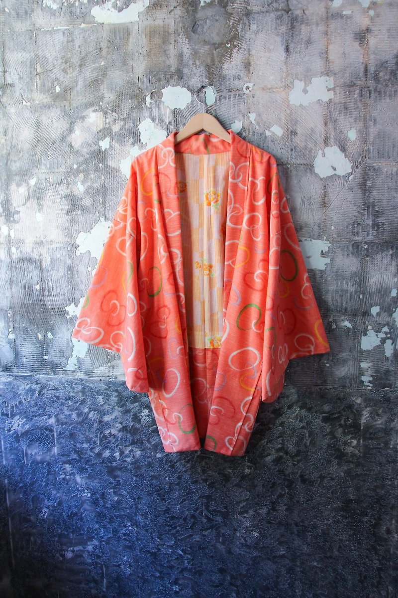 Vintage pink hand-painted circle cloth flower Japanese ancient feather weaving - Women's Casual & Functional Jackets - Cotton & Hemp 