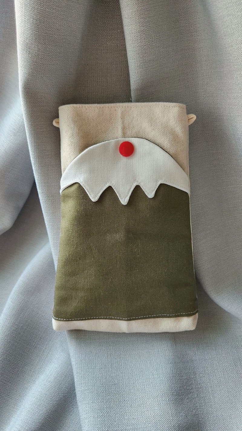 軍綠富士山手機袋背面無拉鏈款 - 側背包/斜背包 - 棉．麻 