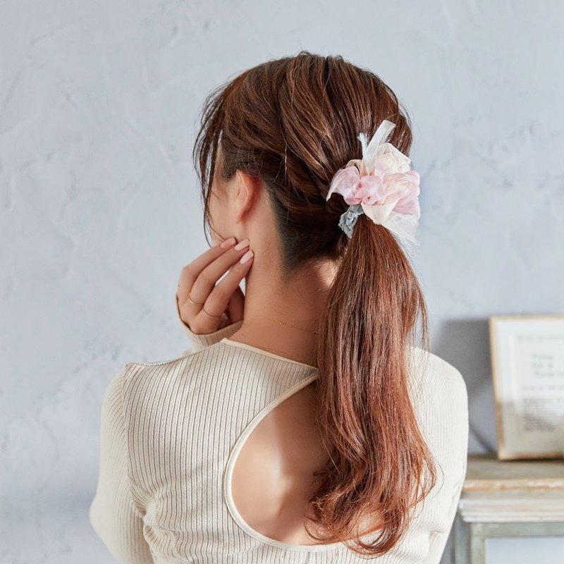 mini | コスモス| 彩る咲き編みシュシュ - ヘアアクセサリー - ポリエステル ピンク