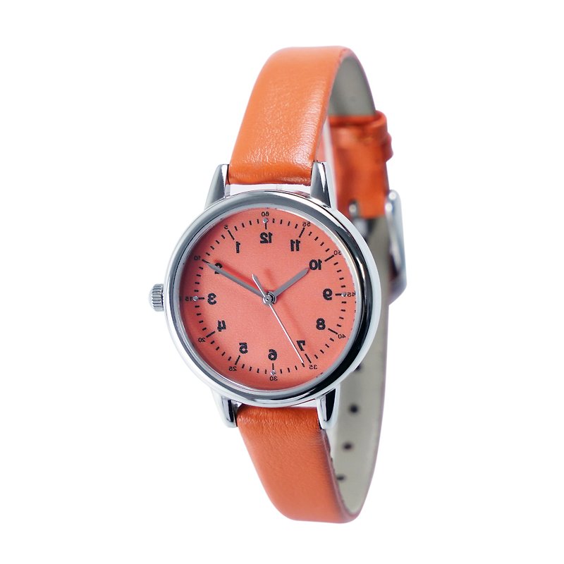 Backwards Ladies Watch Elegant Watch in Orange Strap Free Shipping Worldwide - นาฬิกาผู้หญิง - โลหะ สีส้ม