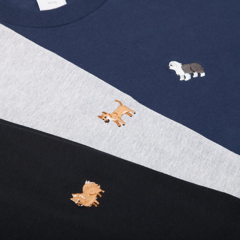 【Make Your Own】Dog Embroidery T-shirt (Customized) - เสื้อฮู้ด - ผ้าฝ้าย/ผ้าลินิน ขาว