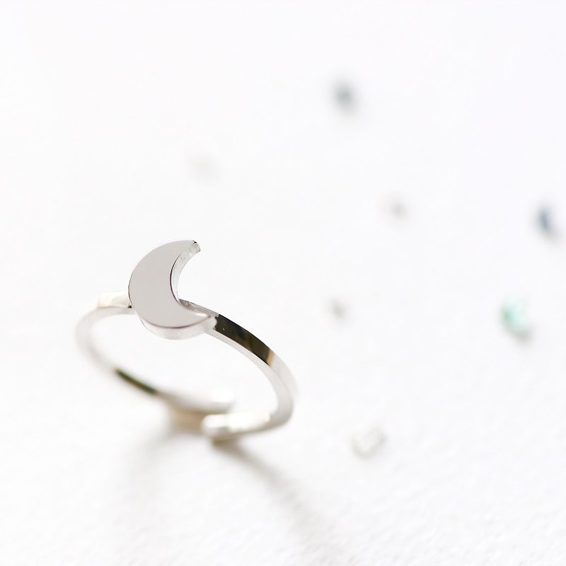 Crescent Moon Ring Silver 925 - แหวนทั่วไป - โลหะ สีเทา