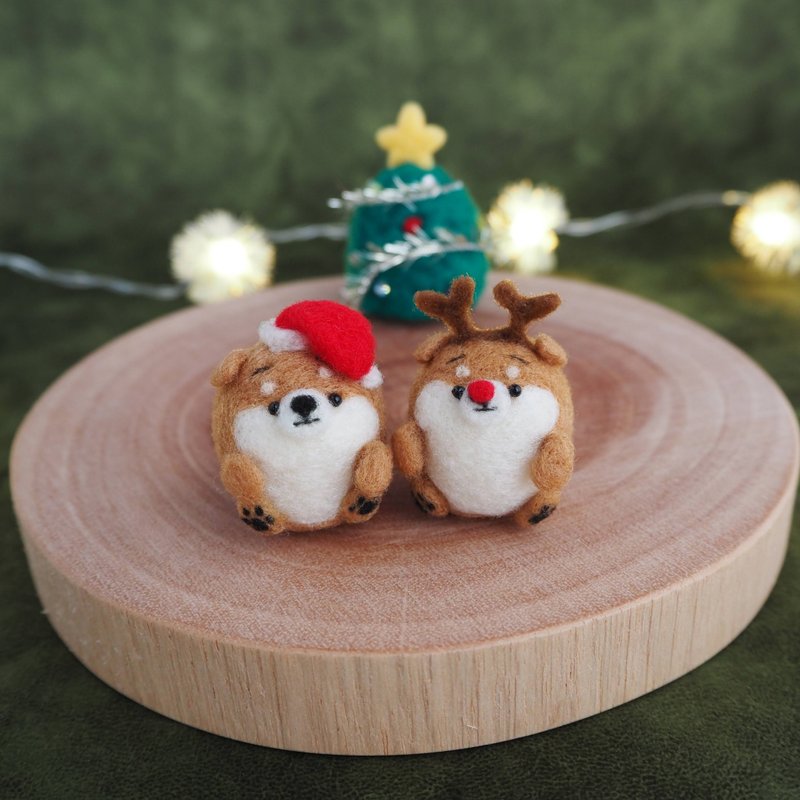 Mayu-Shiba Baby Santa and Reindeer Set (Red-Shiba, Black-Shiba, White-Shiba) - Stuffed Dolls & Figurines - Wool Red