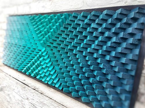 ShepitWorkshop 3D Wood Wall Art - Gray Teal Blue Modern Art - Acoustic Panel -Home Office Decor