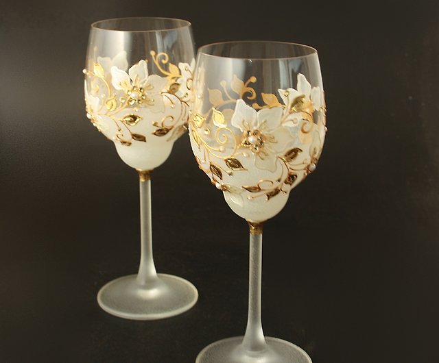 Tree of Life Wine Glasses Swarovski Crystals Retro Glasses hand Painted set  of 2 - Shop NeA Glass Bar Glasses & Drinkware - Pinkoi