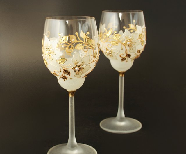 Tree of Life Wine Glasses Swarovski Crystals Retro Glasses hand Painted set  of 2 - Shop NeA Glass Bar Glasses & Drinkware - Pinkoi