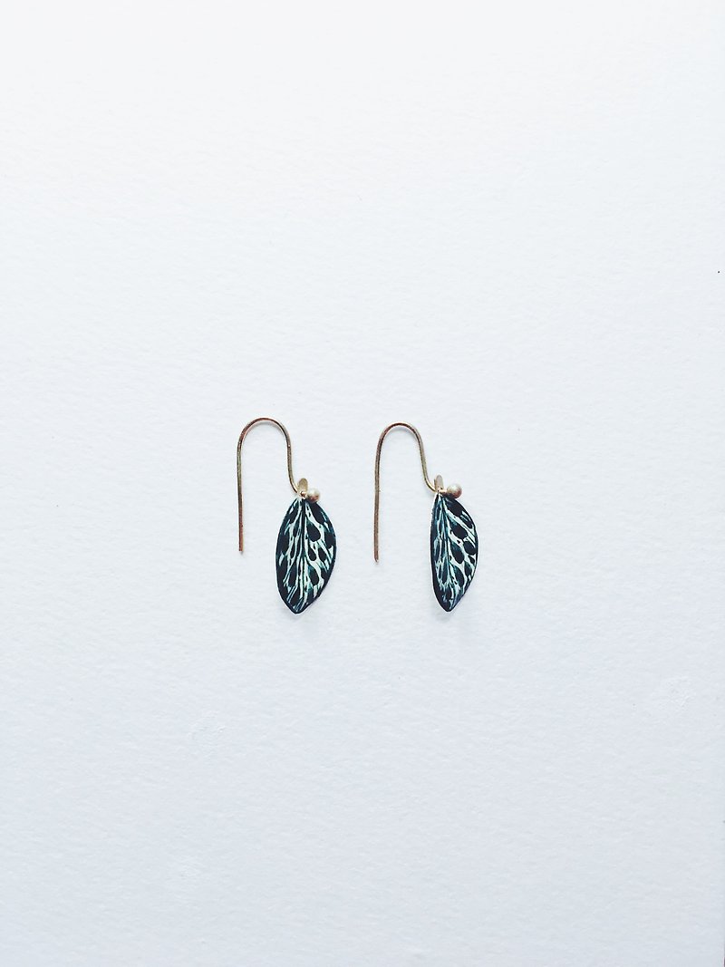 Hand-painted earrings-leaves - Earrings & Clip-ons - Copper & Brass Green