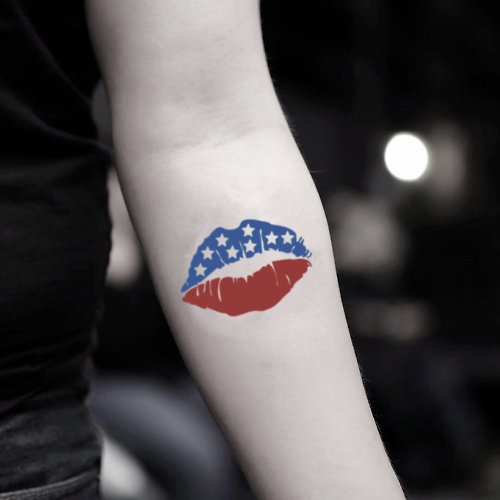 OhMyTat OhMyTat 美國嘴唇國旗 USA Lip 刺青圖案紋身貼紙 (2 張)