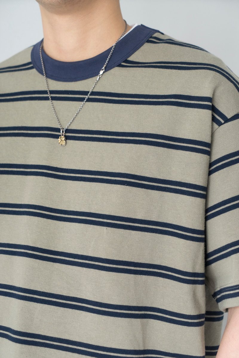 Basic Wear 夏季日繫條紋 T-shirt  重磅面料休閒百搭日常穿著 - 男 T 恤 - 棉．麻 多色
