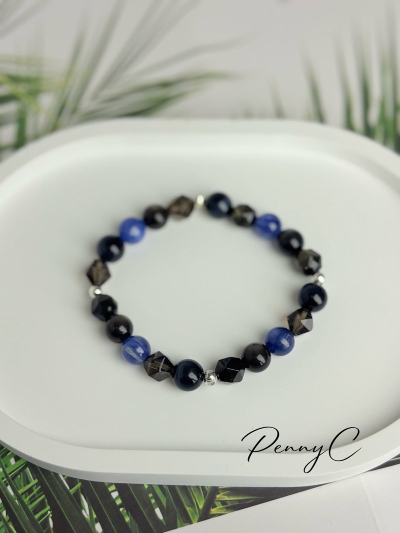 藍晶石 藍虎眼 金曜石 銀曜石 茶晶  穩定情緒 幫助溝通 喉輪水晶 - 手鍊/手環 - 水晶 