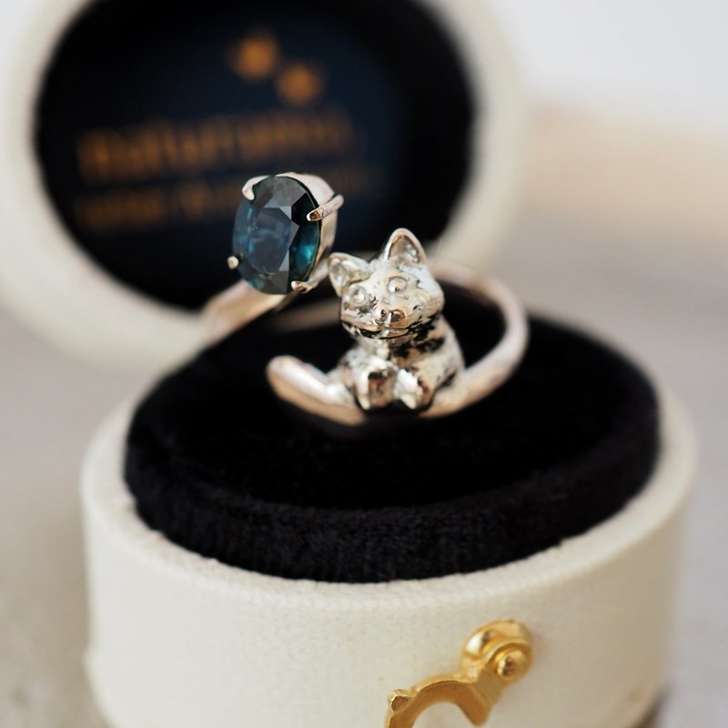 K10 ブルーグリーンサファイア 猫リング JP11号(US6) - 戒指 - 貴金屬 金色