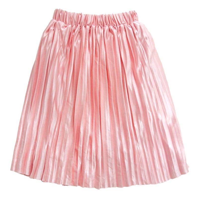Cutie Bella glossy satin pleated elastic midi skirt coral pink Coral - กระโปรง - เส้นใยสังเคราะห์ 