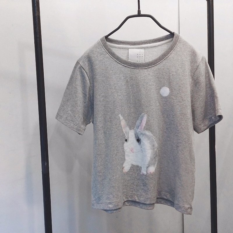 Rabbit and Moon -Short Sleeve Top / T shirt - Women's T-Shirts - Cotton & Hemp Gray