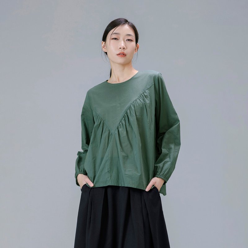 Asymmetric V-shaped shirred top - Women's Tops - Cotton & Hemp Green