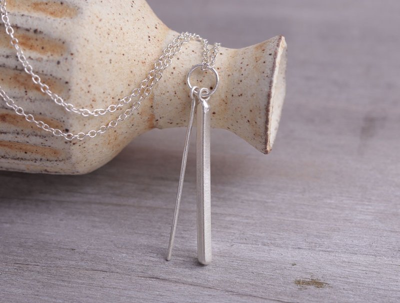 ni.kou 純銀 簡約 方線條 項鍊 - 項鍊 - 其他金屬 