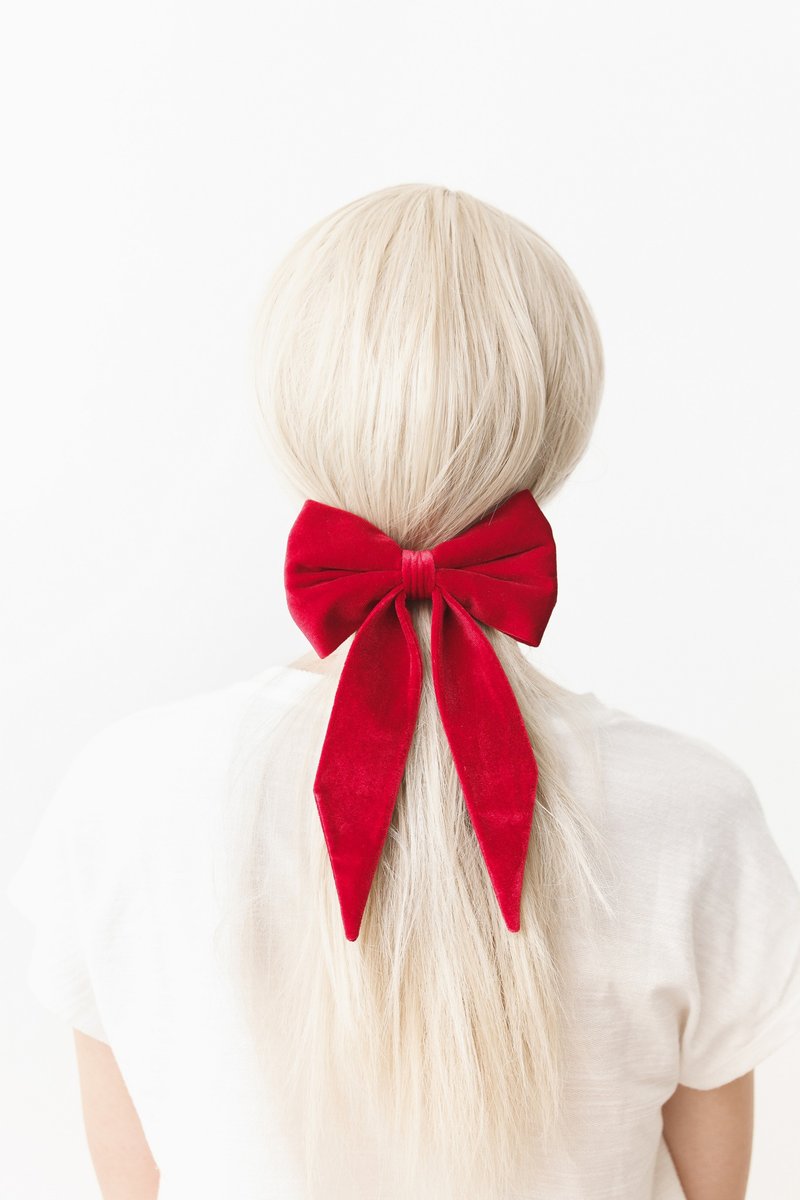 Red Bow for Girl, Velvet Hair Bow Clip for Women, Big Hair Accessory - Hair Accessories - Other Materials Red