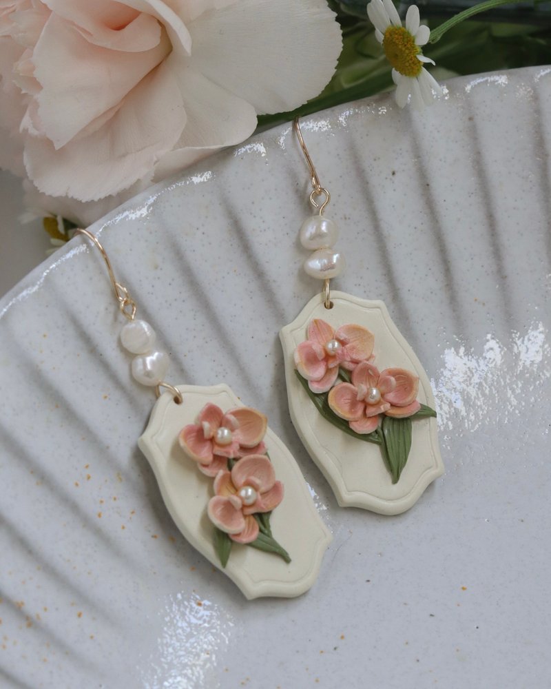 14k gold filled - orchid polymer clay earrings - Earrings & Clip-ons - Pottery 